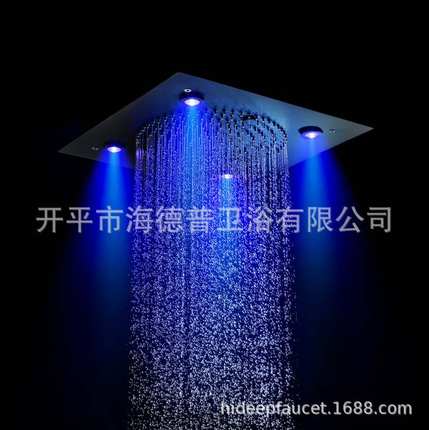 HIDEEP浴室淋浴顶喷嵌入式黑色三功能恒温喷雾水力发电LED顶喷