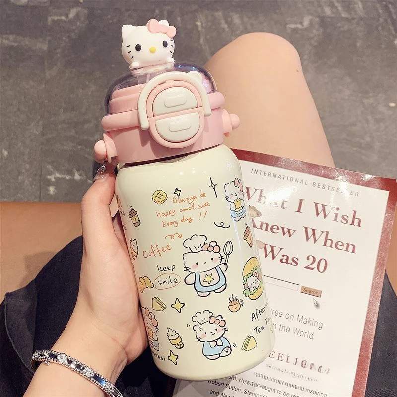 可爱手提保温杯女生高颜值2025新款吸管水杯学生礼物儿童双饮杯子