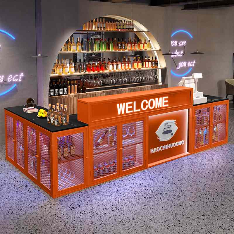 LED工业风吧台收银台网红潮店台球厅奶茶店转角前台健身房接待台