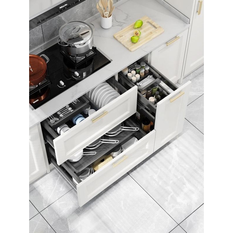 xyt厨房橱柜拉篮地柜魔法抽中抽调味拉篮太空铝三层柜内置物架其