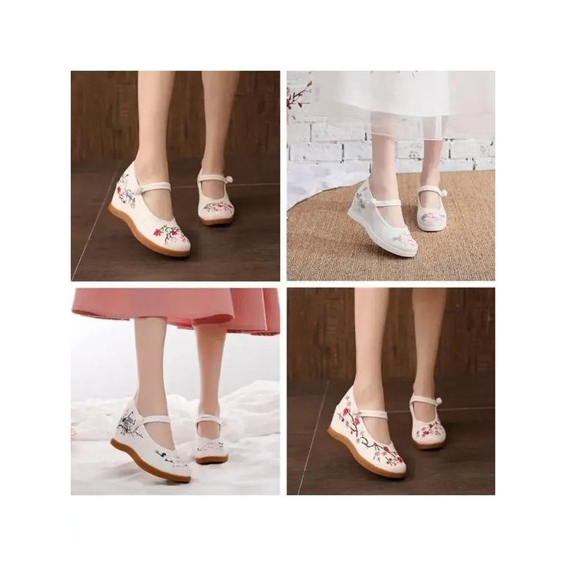 三月三壮族舞蹈表演出绣花鞋女云南特色民族风增高布鞋汉服舞蹈鞋