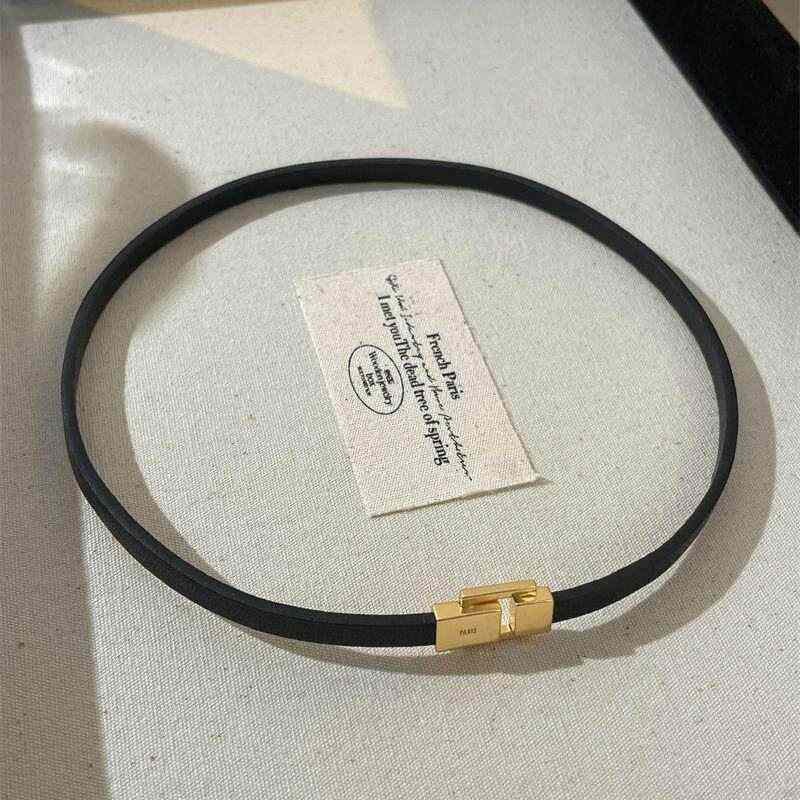 金色扣复古牛皮项圈项链女高级设计感小众黑色皮绳皮质颈链choker,饰品/流行首饰/时尚饰品新,银饰项链,淘宝优惠券,粉丝福利购,淘宝优惠卷