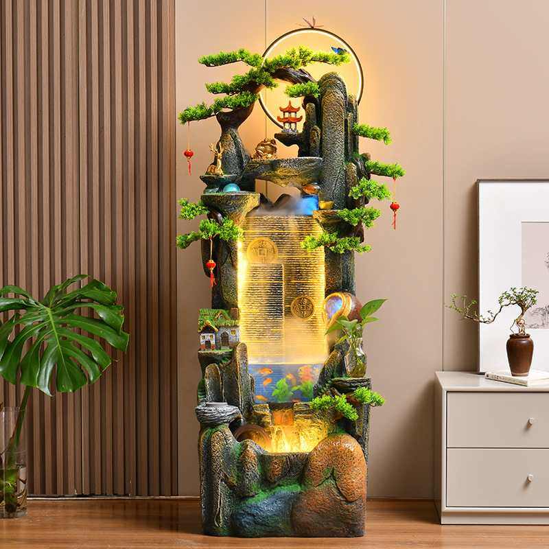 落地假山流水生财鱼缸家居玄关客厅摆件装饰高档造景办公室加湿器,家居饰品,流水摆件,淘宝优惠券,粉丝福利购,淘宝优惠卷