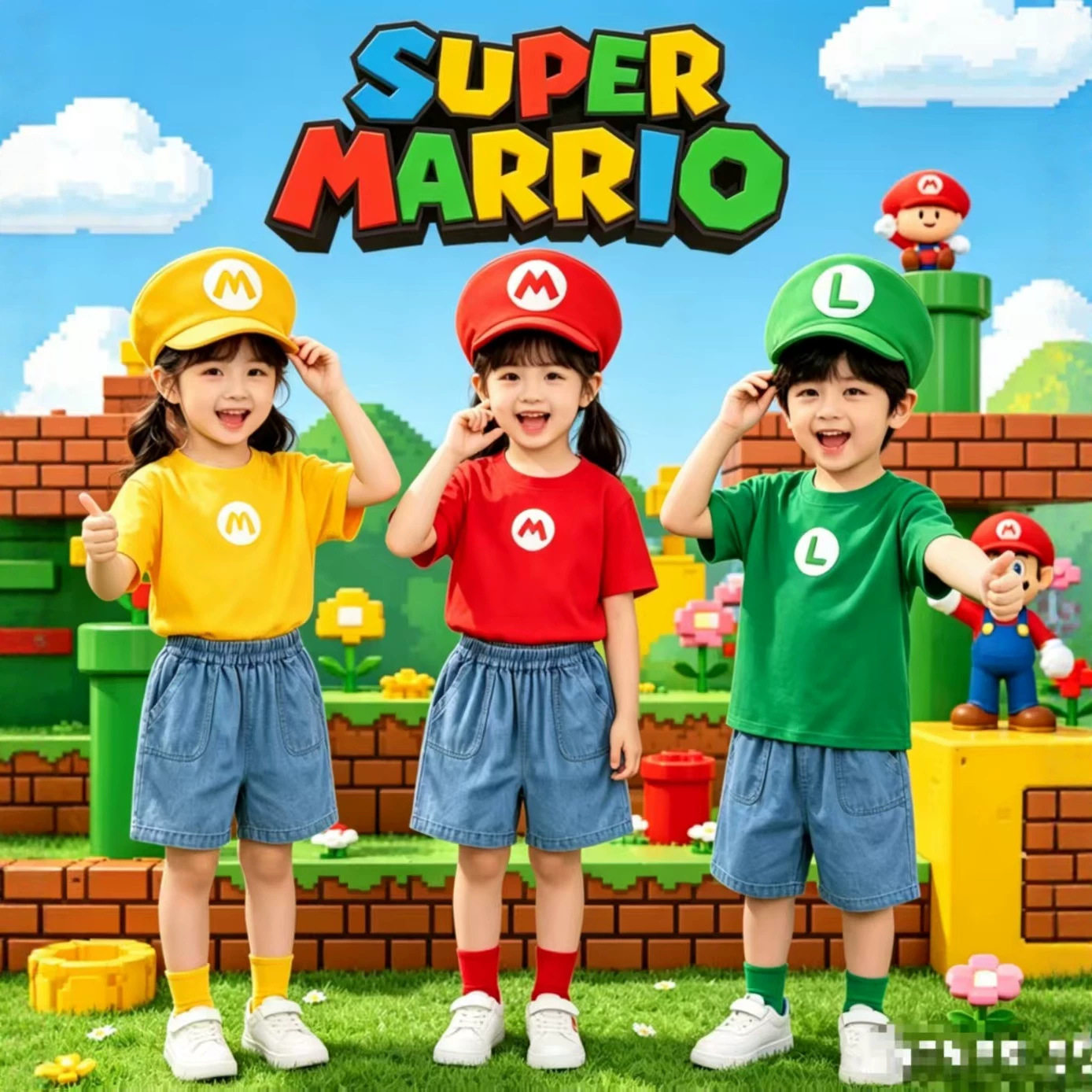 马里奥卡通男童演出服幼儿园小学