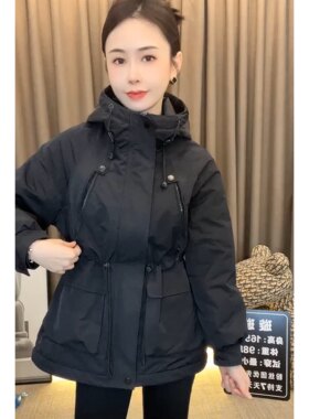 夹棉连帽多口袋冲锋衣外套女