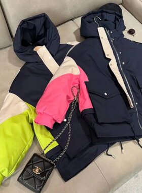 内胆加绒加厚拼色立领欧货派克服