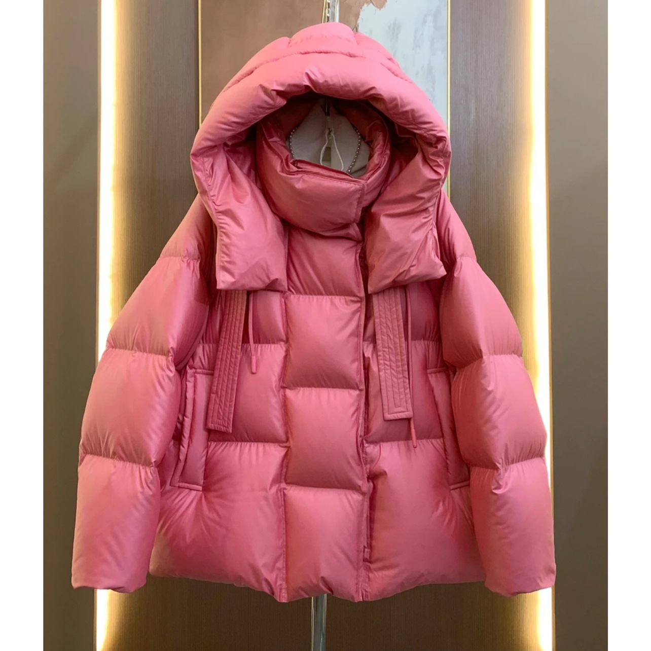 磁吸扣连帽立领90白鸭绒羽绒服女