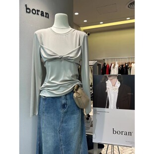 个性 帛bo燃ran 百搭时尚 高品质实体店秋新款 b2d8399扭结打底t恤