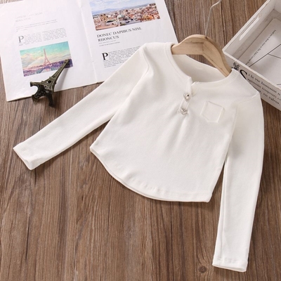 女童t恤长袖春秋修身洋气白色打底衫可外穿儿童网红高腰短款上衣