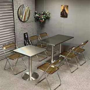 网红工业风不锈钢桌子小吃店奶茶食堂饭店桌椅咖啡厅餐桌商用餐饮