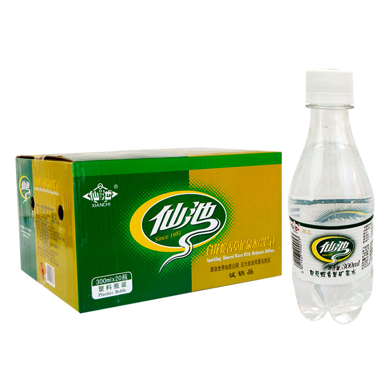 仙池白花蛇草矿泉水天然含气饮用水纯净水崂山涝山味道300ml*20瓶