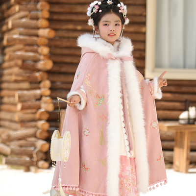 女童披风斗篷汉服冬季加厚外套装