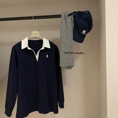 设计感POLO领刺绣长袖卫衣女秋