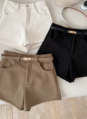 加厚含腰带超火的加绒裤子打底冬季小个子修身休闲裤外穿短裤女士