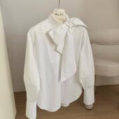 优雅大小姐英伦风设计白色飘带蝴蝶结衬衫 女显瘦春秋宽松长袖 衬衣