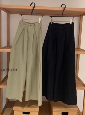慵懒风一粒扣压褶阔版休闲裤女秋冬爆款时尚气质阔腿裤拖地西装裤