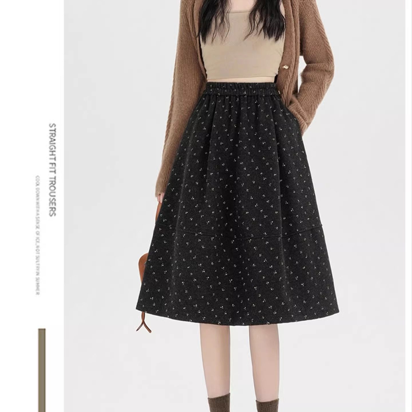 超好看冬装碎花毛呢半身裙女梨型高腰显瘦气质a字伞裙蓬蓬中裙子,女装/女士精品,半身裙,淘宝优惠券,粉丝福利购,淘宝优惠卷