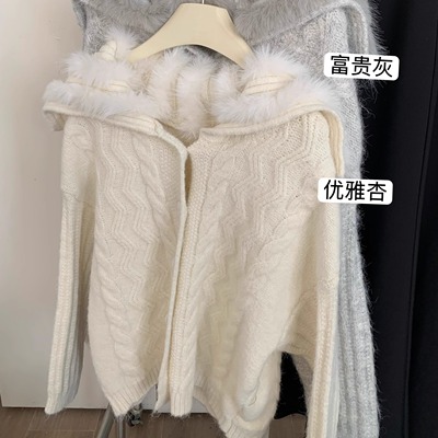 韩女千金大翻领毛衣短外套女