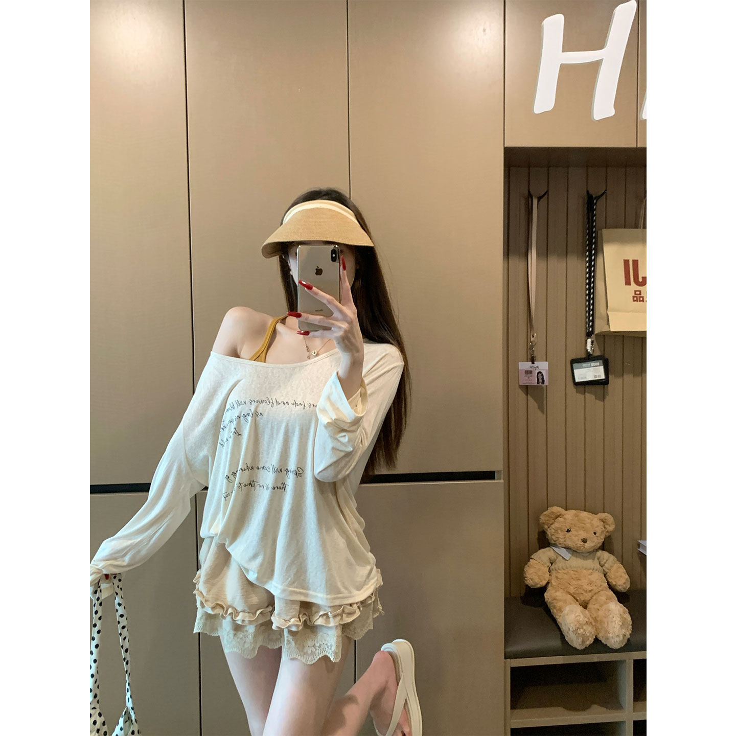 韩系字母印花防晒长袖T恤女春夏季慵懒宽松休闲白色微透罩衫上衣