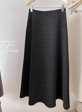 法式加绒糯米羊毛呢料鱼尾半身裙女秋冬加厚保暖垂感a字长款裙子