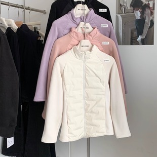 抗冻保暖韩系立领修身羽绒服女秋冬长袖拉链内里羊羔绒短外套上衣