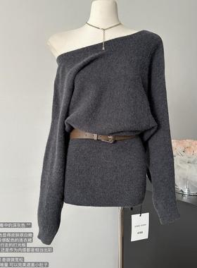 2025秋季毛衣女慵懒风中长款加厚气质收腰露肩包臀针织连衣裙子