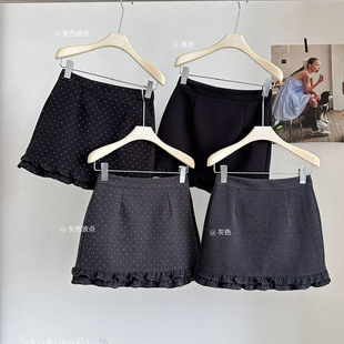 法式木耳边灰色波点半身裙女加厚款冬季2025新款遮胯黑色毛呢短裙