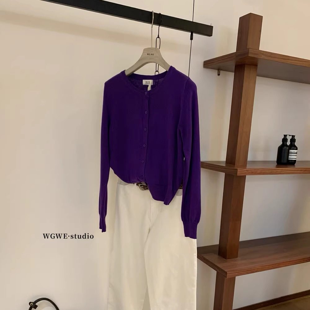 韩系氛围单排扣长袖羊毛针织开衫