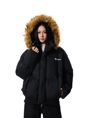 SREK 美式复古可拆连帽冬季加厚保暖高级感毛领派克棉服夹克外套