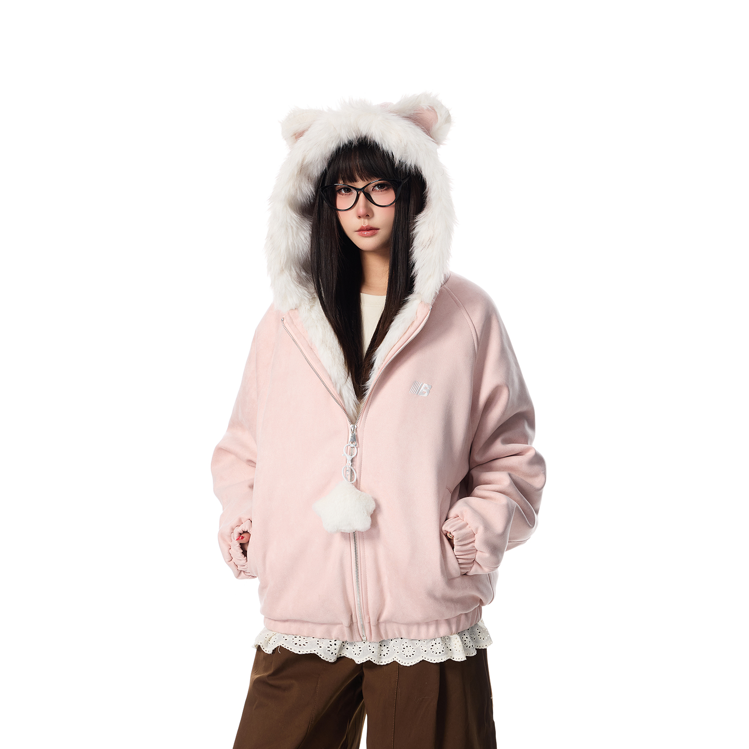 SREK冬季新款美式复古毛领连帽棉服男女加厚保暖座山雕夹克外套