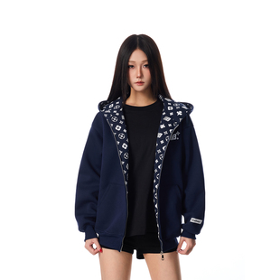 潮牌情侣装 SREK 连帽卫衣外套男女秋季 印花开衫 拉链上衣 美式