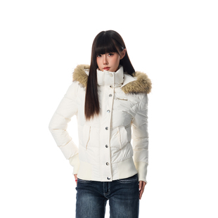 SREK女冬季韩系学院风连帽毛领棉衣服女短款白色宽松百搭防寒外套