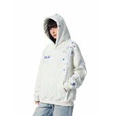 SREK新款 休闲慵懒风雪花刺绣连帽卫衣女国潮牌情侣加绒带帽衫 灰色