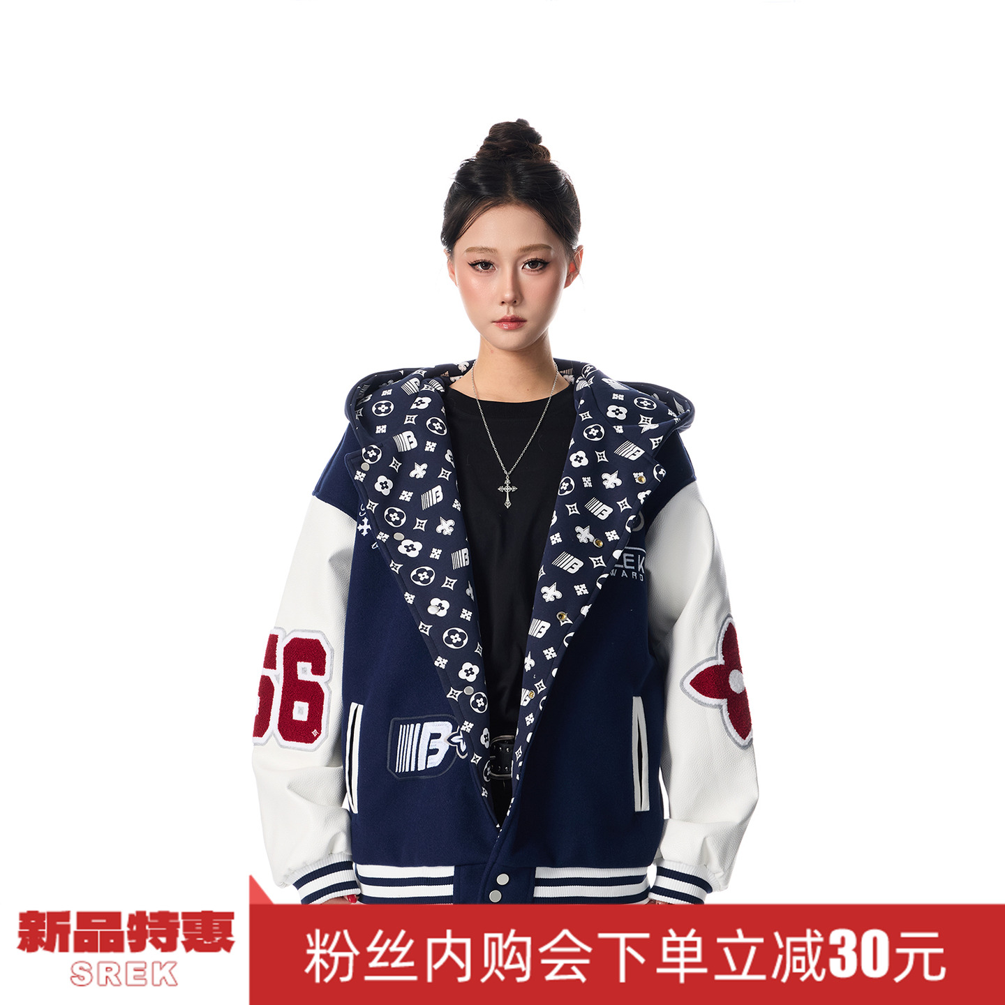SREK美式复古国潮棒球服外套冬季新款男女情侣刺绣学院风夹克上衣
