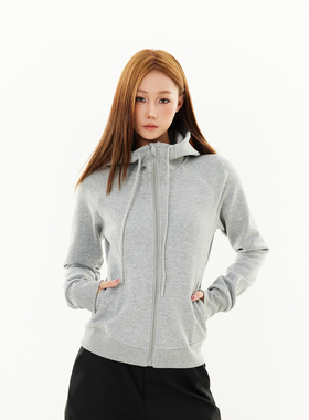 SREK 美式复古抽绳连帽卫衣女早春修身显瘦长袖拉链短外套上衣潮