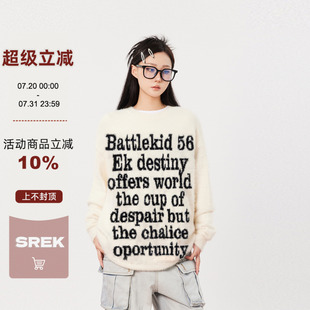 上衣 SREK 美式 复古字母提花套头圆领毛衣秋冬季 慵懒风情侣针织衫