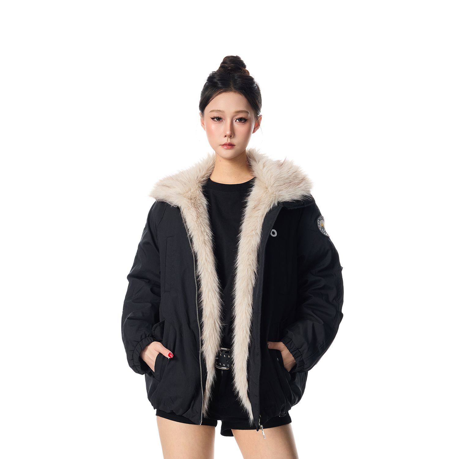 SREK美式复古毛领棉服外套男女情侣工装派克服冬季新款座山雕棉衣