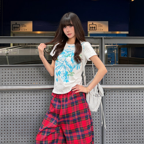 SREK美式印花纯棉短袖T恤女