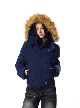 SREK复古大毛领连帽棉服外套男女冬季新款加厚保暖宽松面包服棉衣