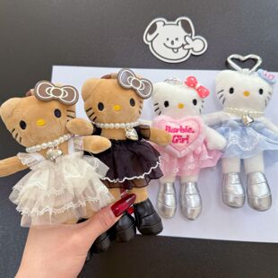 长腿猫kt凯蒂猫包包挂件高级ins风黑皮纱裙春夏公仔玩偶钥匙扣