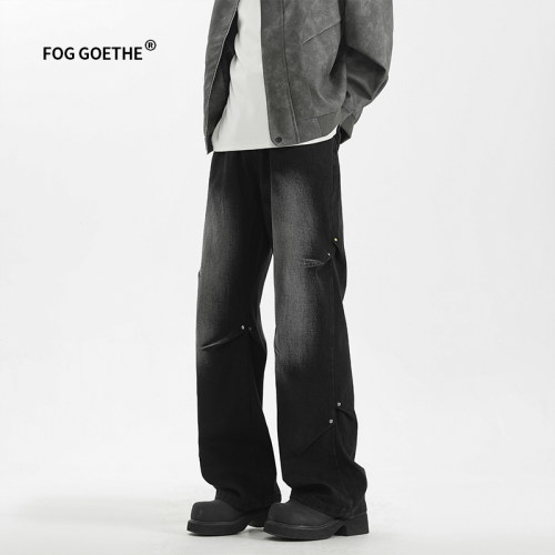 FOG GOETHE潮牌牛仔裤男款春秋季直筒宽松休闲裤纯色学生阔腿长裤