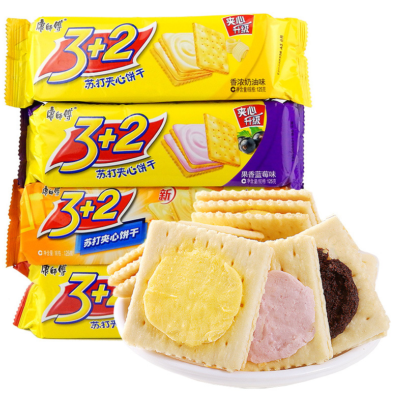 康师傅3+2柠檬苏打夹心饼干3加2饼干125g袋装零食超市食品