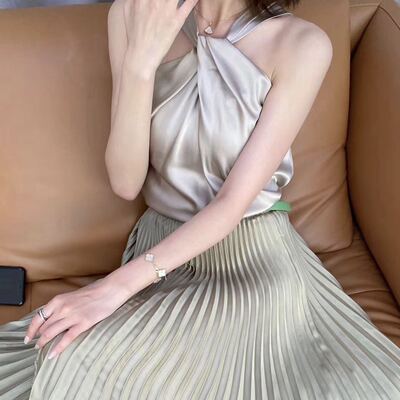 桑蚕丝扭结性感打底衫交叉吊带