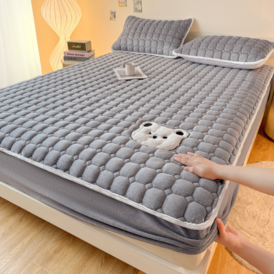 秋冬新款牛奶绒加厚夹棉床笠