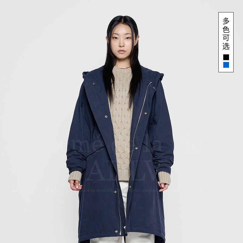 ADLV韩国潮牌秋冬季风衣工装风外套挺阔连帽加厚中长款男女士同款