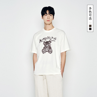 ADLV 2025春夏新品短袖T恤粗线条手绘熊印花简约宽松百搭舒适体恤