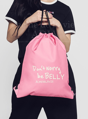 ADLV秋冬季包袋 四叶草粉红熊BELLY系列熊印花抽绳健身包收纳书包