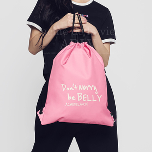 ADLV秋冬季 四叶草粉红熊BELLY系列熊印花抽绳健身包收纳书包 包袋