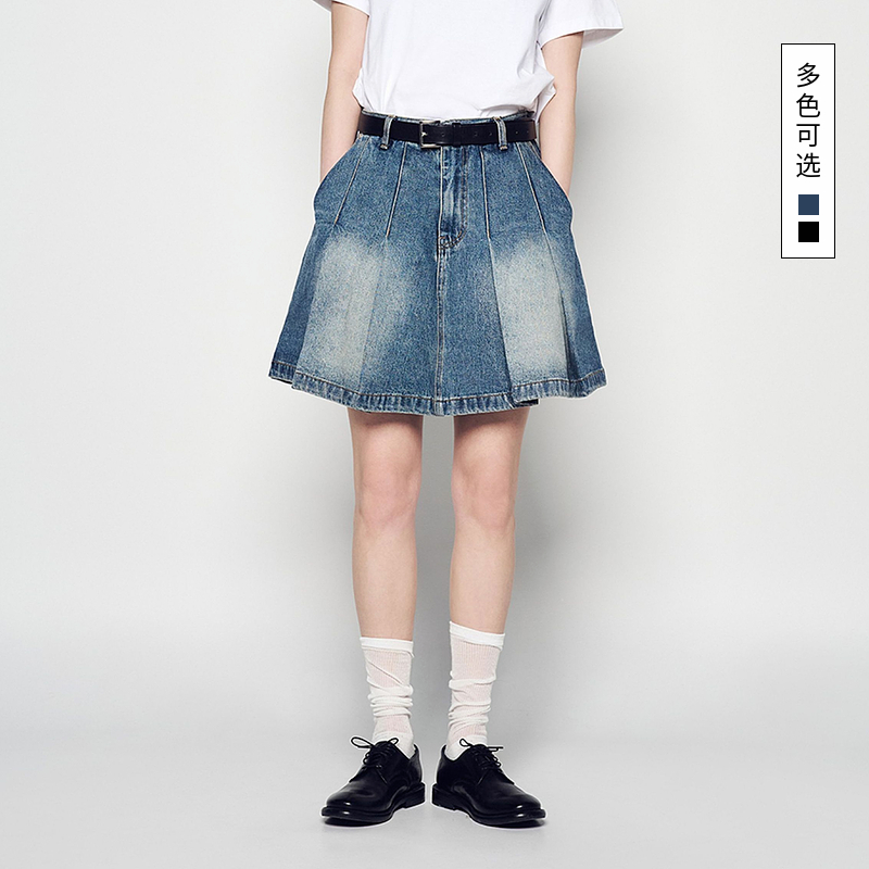 ADLV韩国潮牌2025夏季a字半身裙子全棉水洗蓝色裤子牛仔短裙女款