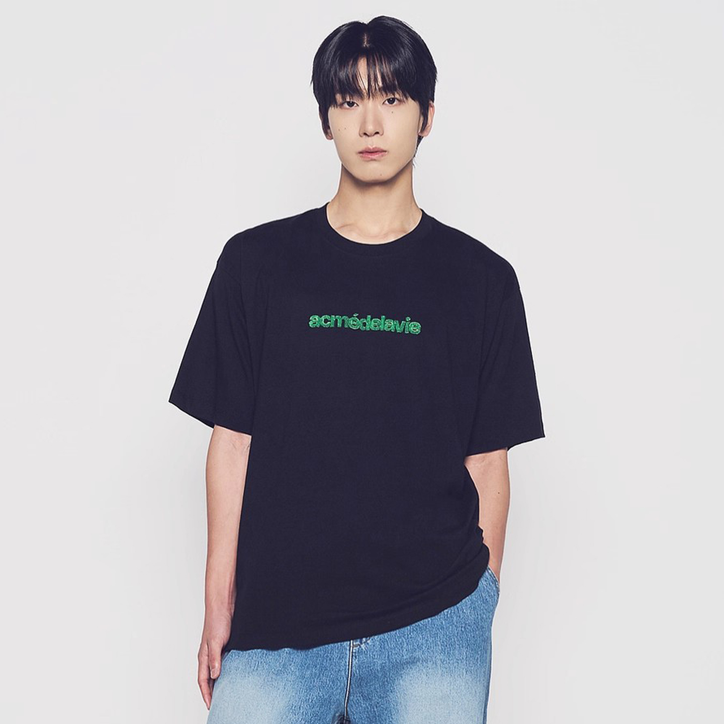 ADLV 韩国潮牌2025秋冬新品草纹拼接设计logo短袖T恤休闲上衣